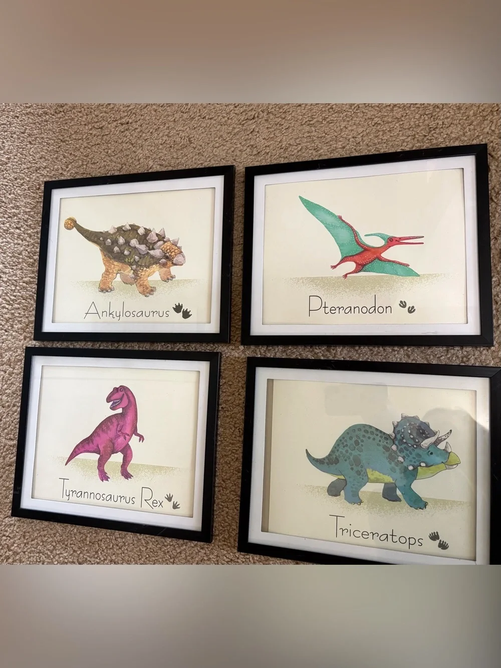Amazon Kids Dinosaur Wall Art Set - Pink, Teal, Green, Brown